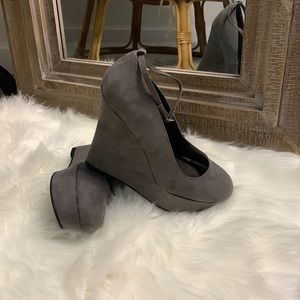 Grey Steve Madden wedges with ankle strap